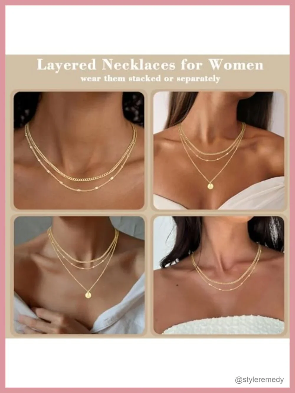 3PCS Layered Initial Necklace 14K Gold Plated Sterling Silver Stack Necklace